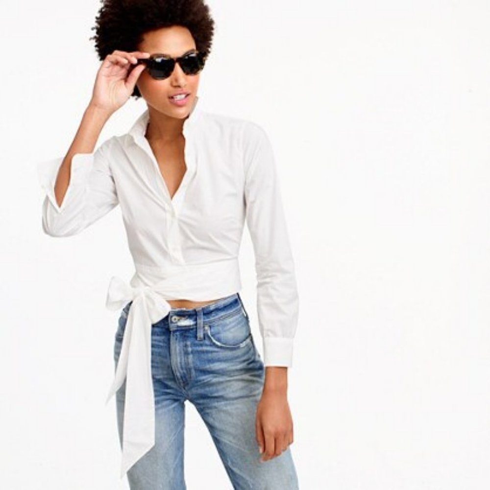 J. Crew White Wrap Button-Down Shirt